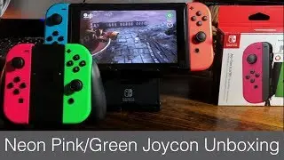 Nintendo Switch NEON Pink and Green Joy Con Unboxing + Review (Splatoon 2 Joycon)
