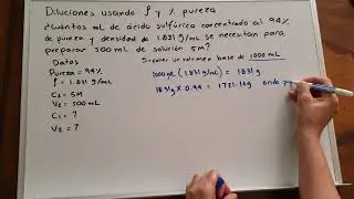 Diluciones en base a densidad y porcentaje de pureza