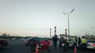 На Мкаде разбились два мотоцикла.  16 июня 2018 32км внешняя сторона ДТП