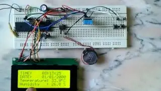 PIC16F877A + 2004 LCD + DS1307 RTC + DHT11 Sensor