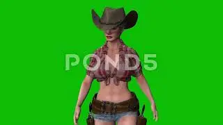 Cowgirl Walking Green Screen