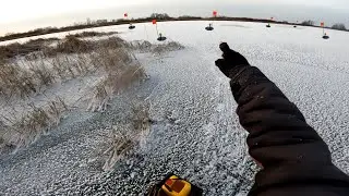 First ice 2025-26! The tip-ups are going off one after another!