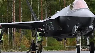 Royal Norwegian Air Force F-35 lands at Finland Tervo road base for hot-refueling 
