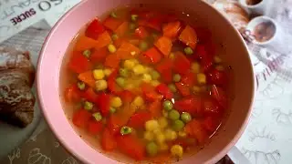 Sweet corn soup with vegetables. Vitamin soup