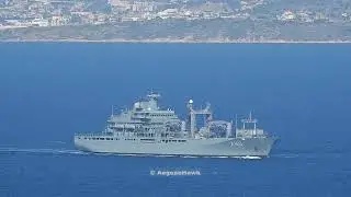 German Navy replenishment ship A1413 FGS Bonn southbound Chios Strait in east Aegean Sea.