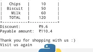 Python Program to Generate bill with discount 