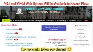 CPGET 2021 MEd  MPEd Courses Web Options| Available From Second Phase| Offered Colleges list  CPGET