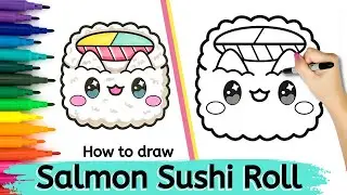 How to Draw a Cute Salmon Sushi Roll | Cute & Adorable Coloring Book | PG 1 | Full Tutorial