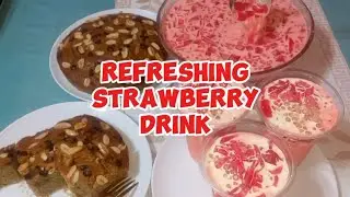 Strawberry Drink and banana cake