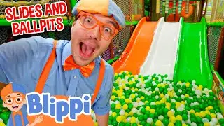 Blippi Slides and Ballpits! | Indoor Playground | Fun Game Play | Educational Videos for Kids