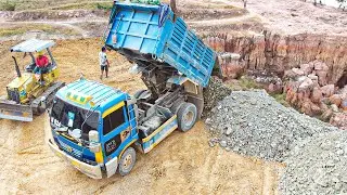 Excellent New Project Dozer Push Moving Rock Building New Villge Road And 5Tone Truck Filling Rock