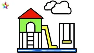 How to draw and colour Kids play area . Kids play area Drawing and coloring painting for kids .