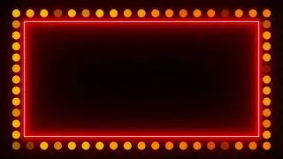 Red Neon Rectangle Frame With Golden Disco Party Lights Seamless Loop