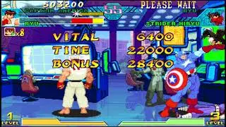 Marvel vs Capcom(Arcade)-Captain America/Ryu Playthrough
