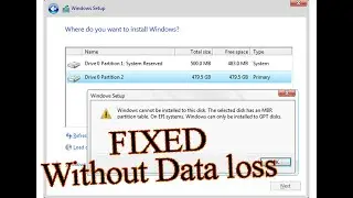 Windows cannot be installed to this disk. the selected disk has an MBR partition table.