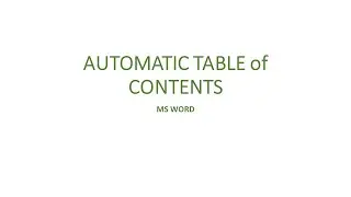 How to Create an Automatic Table Of Contents
