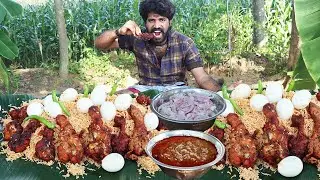 ONE MAN CHALLENGE = Chicken Biryani, Chicken 65 & Eggs Eating Challenge | VILLAGE STYLE EATING