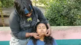 Beautiful Indian lady asmr Head and upper body massage with neck cracking