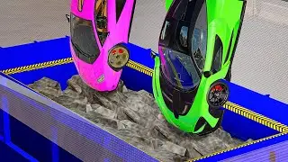 Luxury Sports Cars VS Car Crusher Shredder Machine - BeamNG.drive