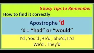 Learn 5 Simple ways to find whether the Apostrophe ‘d = “had’’ or “would” in our daily conversations