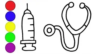 Сурет салу Стетоскоп пен шприц | How to draw a stethoscope and a syringe | Как нарисовать стетоскоп