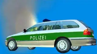 police car in flames  blue screen effect