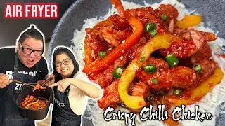 How Chinese Chef Cook Shredded Crispy Chilli Chicken in an AIR FRYER 🌶️🍗 Mum and Son Chefs
