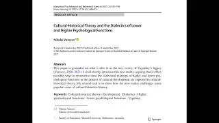 Overview of Vygotsky’s Theory (Veresov, 2021)