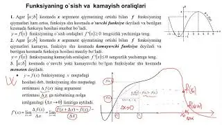 76 dars Funksiyaning o'sish va kamayish oraliqlari Ma'ruza