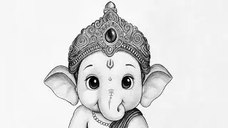 Ganesh Drawing Easy step by step | Cute Bal Ganesh Pencil sketch | Easy drawing for beginners