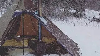 10°F Winter Hot Tent Camping in Snow