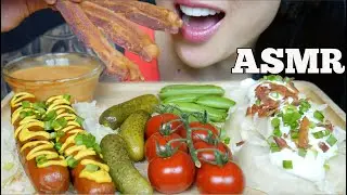 ASMR JALAPENO CHEESE SAUSAGE + PIEROGI + VEGGIES AND CHEESE DIP (EATING SOUND) NO TALKING | SAS-ASMR