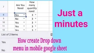 How to Create Drop down menu in the Mobile google sheet #googlesheets #inmobiles #mylearning