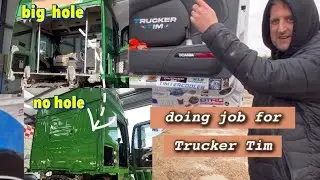 Fitting new cab back panel . 2017 Mercedes AROCS + Visit from Trucker Tim !!!.