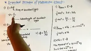 Important Formulas of Photoelectric Effect, 