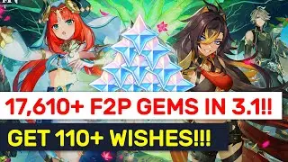 Patch 3.1 TOTAL F2P Primogems Report! 17610+ FREE Gems!! | Genshin Impact