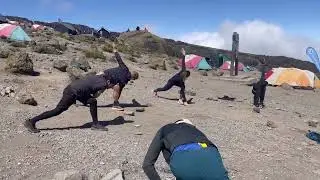 Climbing Kilimanjaro Yoga Session at Karanga Camp 3995m