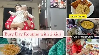 Indian mom's Lunch to Dinner Routine with Baby and a kid🏠Clay pot cooking🍱Italian Bowl🥙Baby Routine