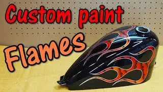 【Custom Paint】I painted the narow sportster tank for shovel on candy orange & red flames.