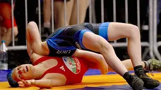 U13 Austin Garcia (USA) vs Oleksandr Uzhela (UKR) 38kg. Freestyle boys youth wrestling. B-cam-man