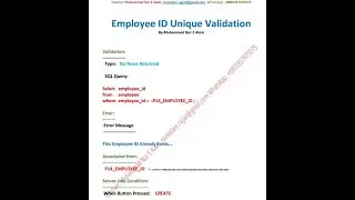 Unique Validation in Oracle Apex for Employee ID, Email, NID, Cell Number & Others Unique Validation