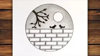 Easy Pencil Landscape Drawing | Birds and Tree in a Circle