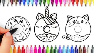 3 Kawaii donut drawing easy | Drawing and coloring cute donut