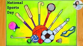 National Sports Day Drawing | Sports Day Poster Drawing Easy | How to Draw Sports Day India Easily