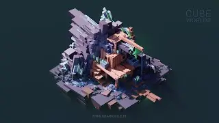 3D LOWPOLY Cube Worlds | Crystal Mine | Blender Speed Modeling | 3d Environment Design