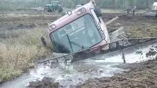 Эвакуация вездехода из болота. Pisten Bully 200 Drowning in a swamp.