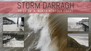 Storm Darragh - hits the North Norfolk coast - large waves and a spume white-out on Cromer seafront.