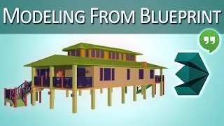 3D modeling building from blueprint image using 3ds Max + Photoshop - recorded live