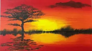 EASY acrylic painting for beginners step by step SUNSET | SIMPLE acrylic painting #11