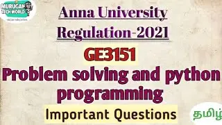 GE3151 Problem solving and python programming important questions in tamil||Python.